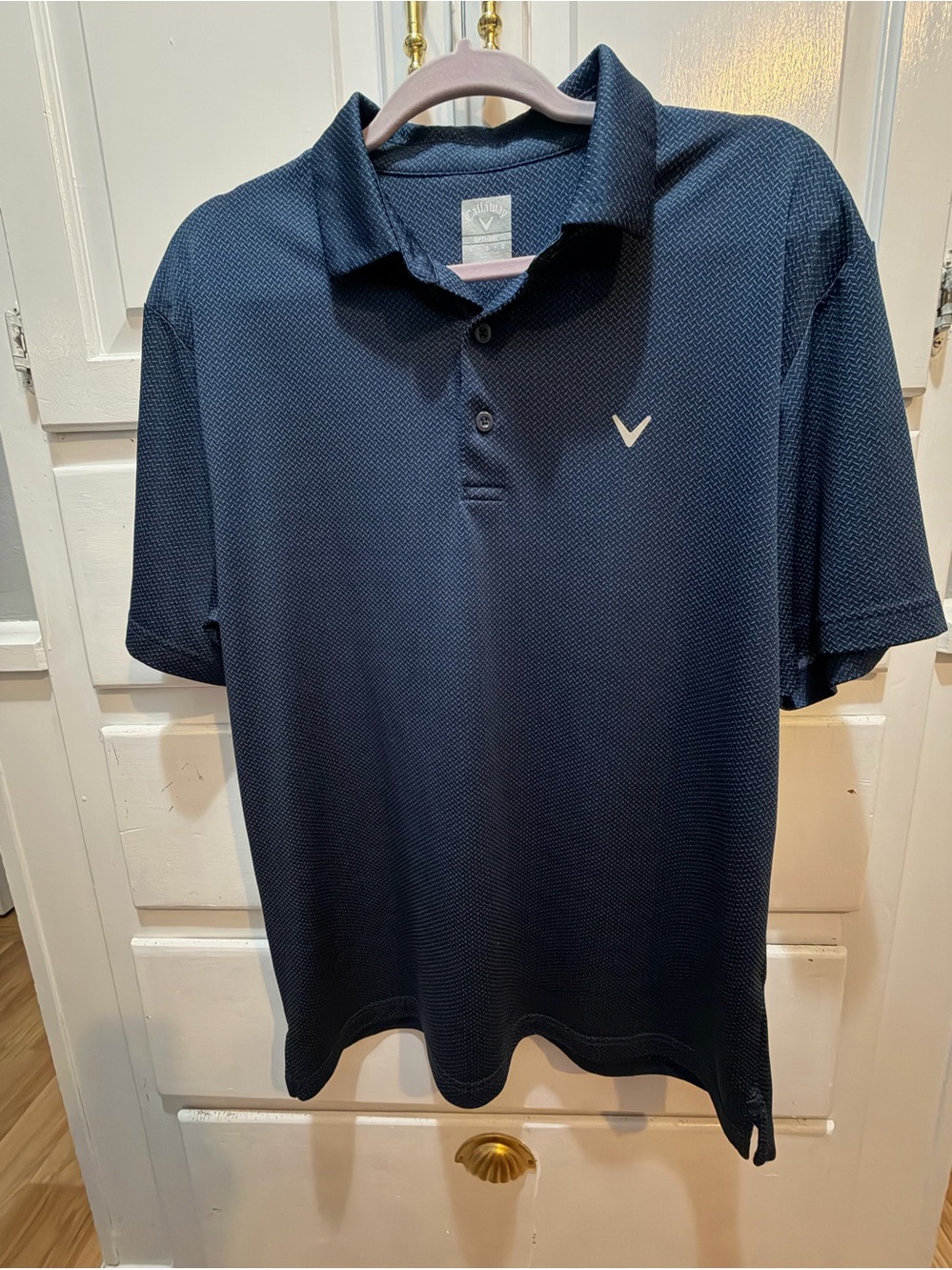 Callaway men’s polo opti dri Large Navy Tiny Herringbone Print Short Sleeves